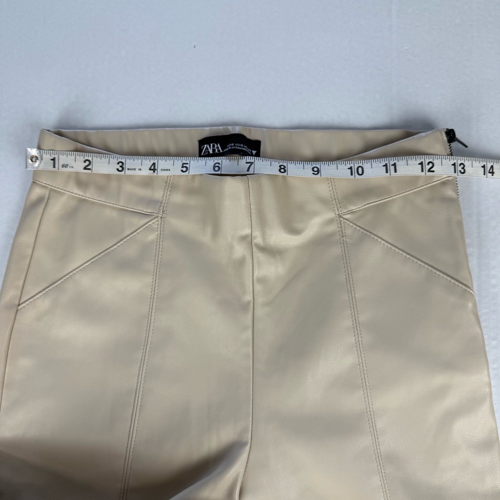 Zara Faux Leather Pants Womens Size Small Beige Skinny Ankle‎ Zipper Hem Modern - Picture 8 of 10